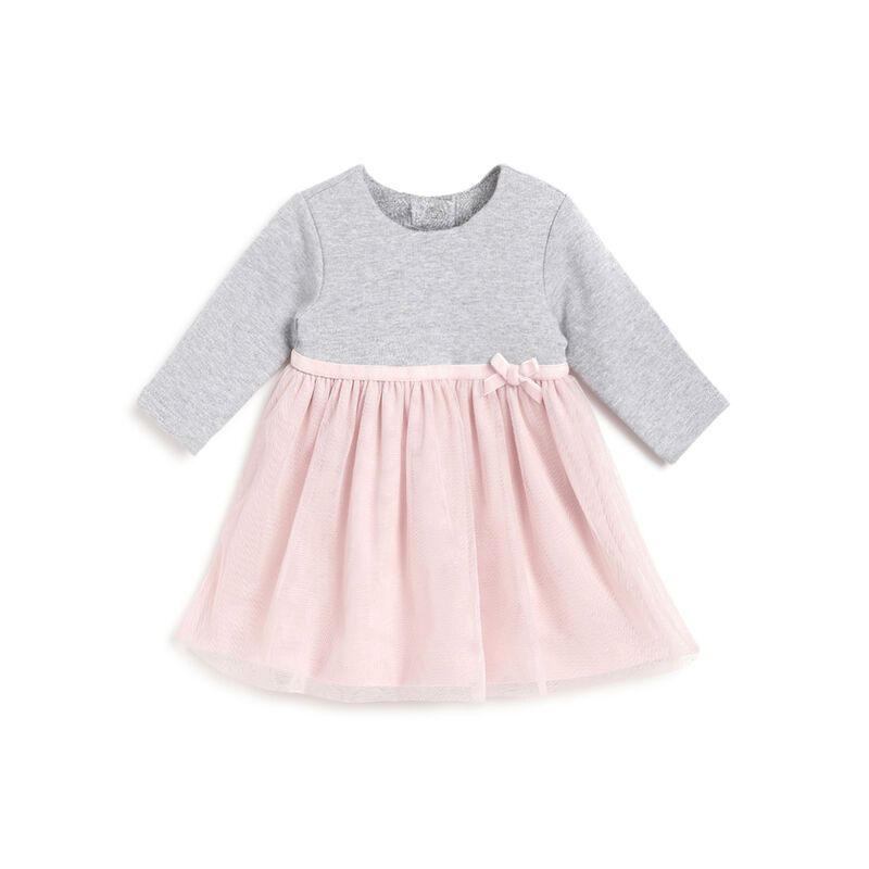 Girls Medium Grey Solid Long Sleeve Dress image number 0